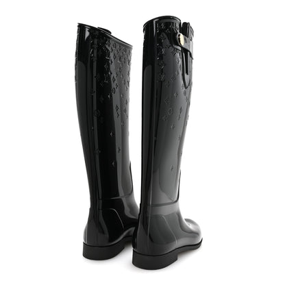 Louis Vuitton Rubber Embossed Monogram Drops High Rain Boots 36 Black 4 of 7