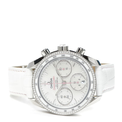 Omega Stainless Steel Alligator Diamond Bezel Mother of Pearl 38mm Speedmaster Chronograph Automatic Watch White 324.38.38.50.55.001 2 of 6