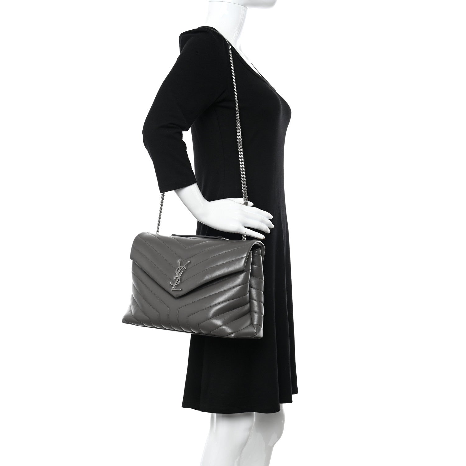Saint Laurent Calfskin Y Quilted Monogram Medium Loulou Chain Satchel Earth 2 of 10