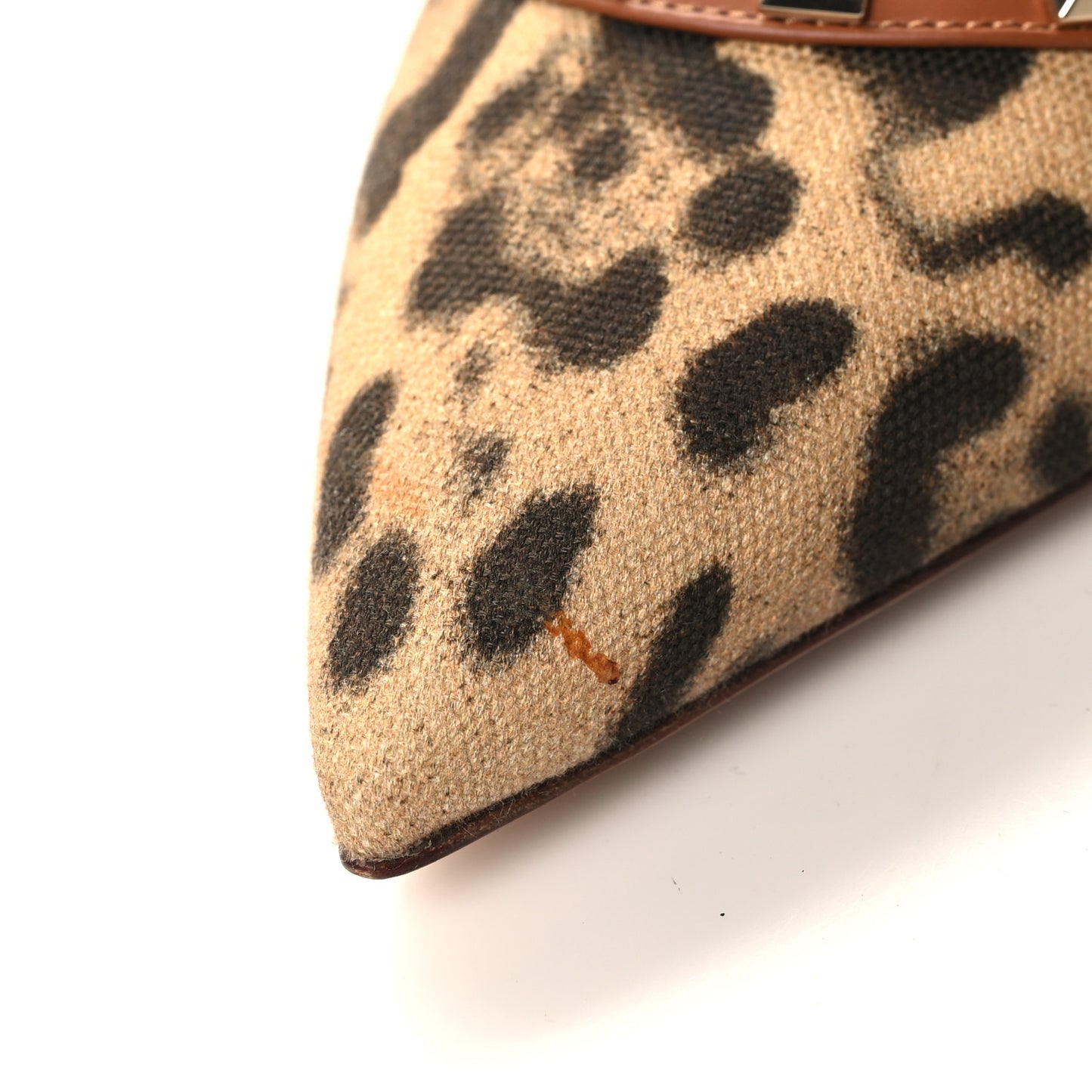 Canvas Leopard Print Rockstud Ankle Strap 100mm Pumps 41 Brown