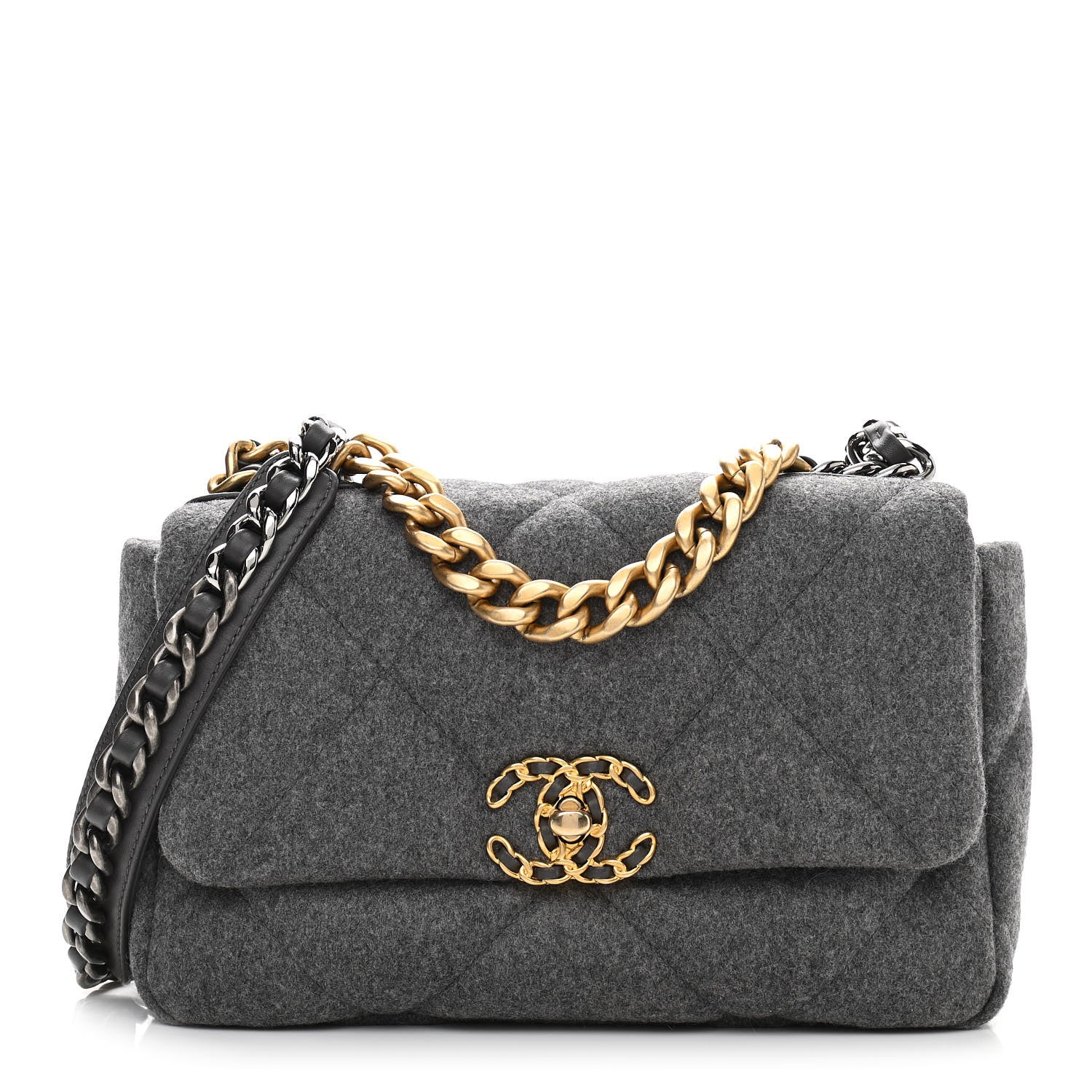 Chanel Wool Quilted Medium Chanel 19 Flap Grey 1 of 10