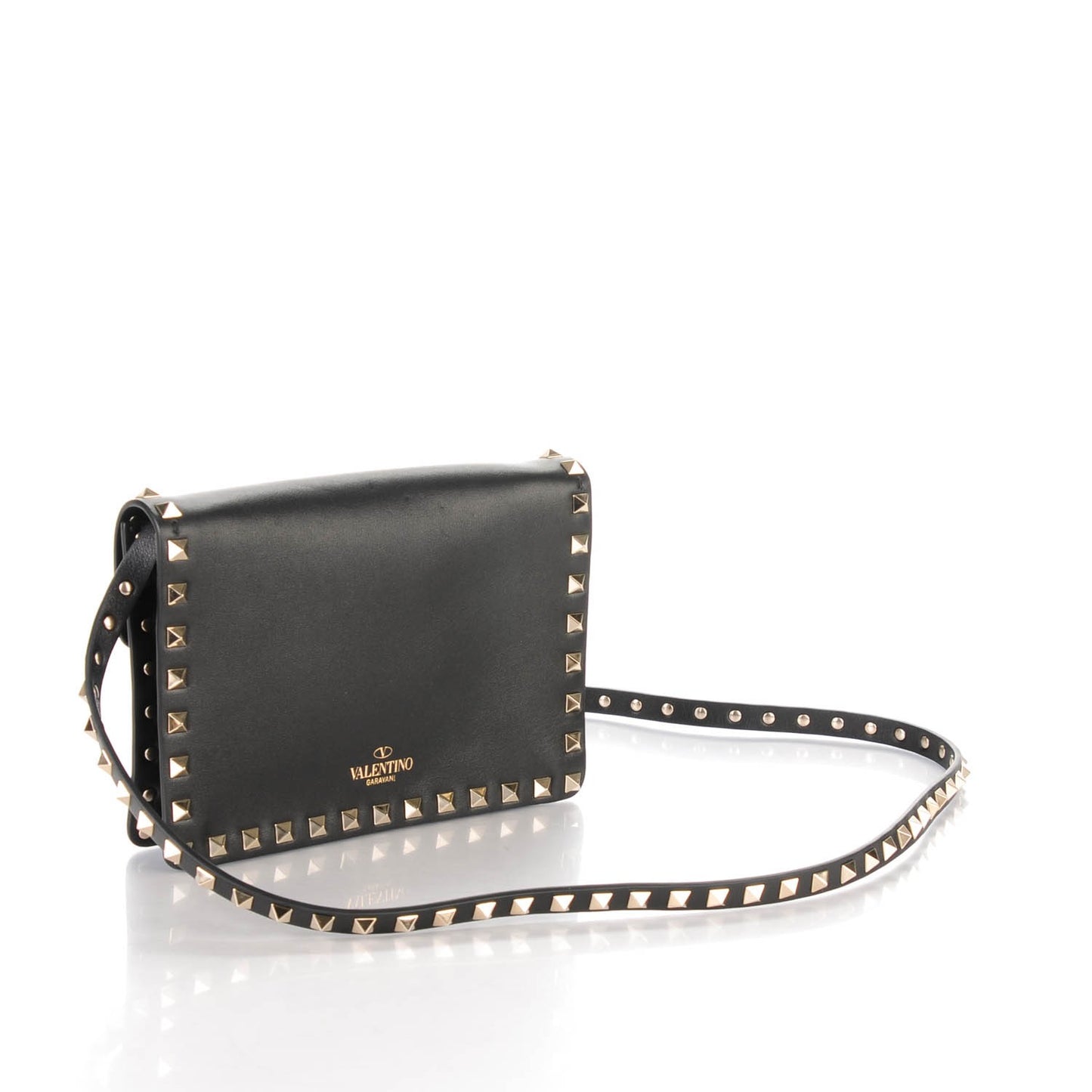 Vitello Rockstud Shoulder Flap Bag Black