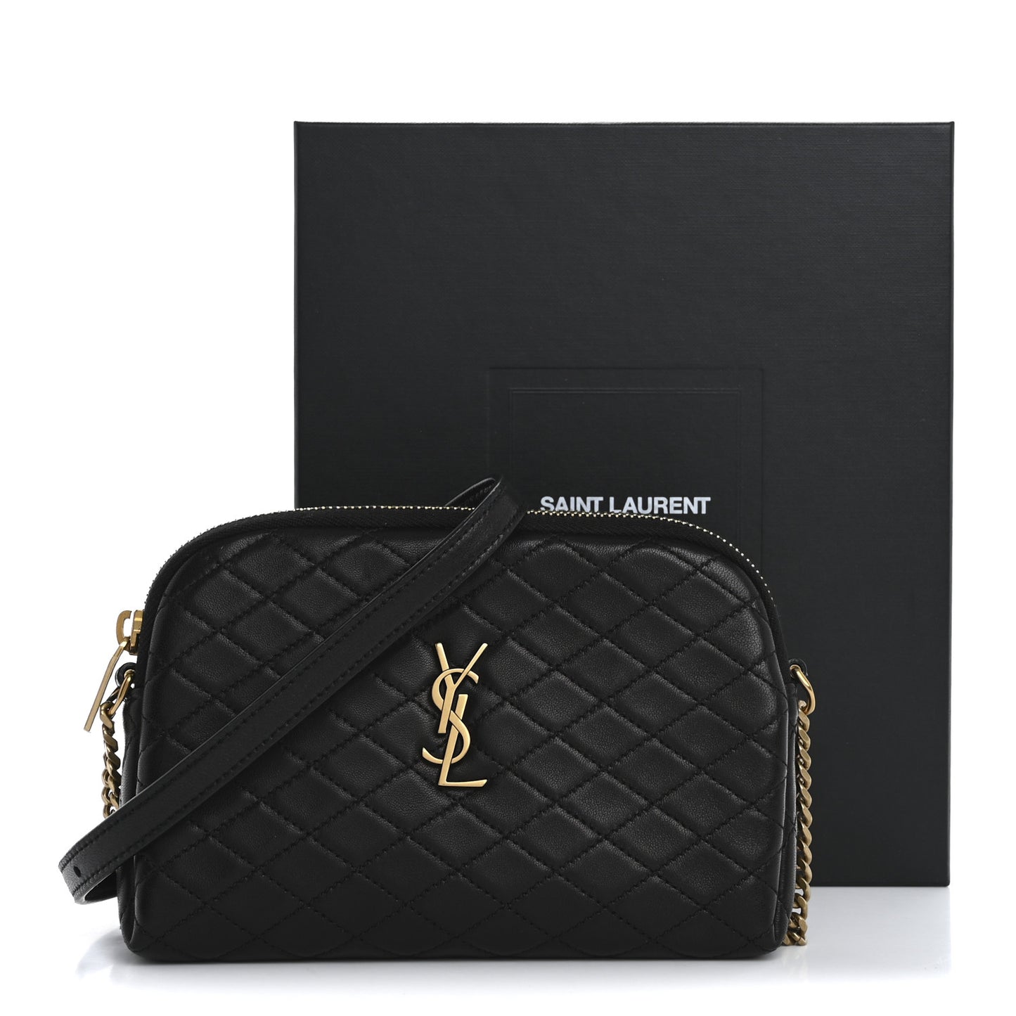 Lambskin Quilted Gaby Zipped Pouch Black