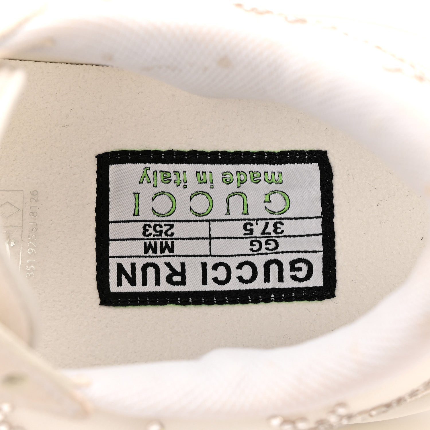 Gucci Tela Retino Mesh Crystal Suede GG Monogram Womens Gucci Run Sneakers 37.5 Off White Silver 8 of 10