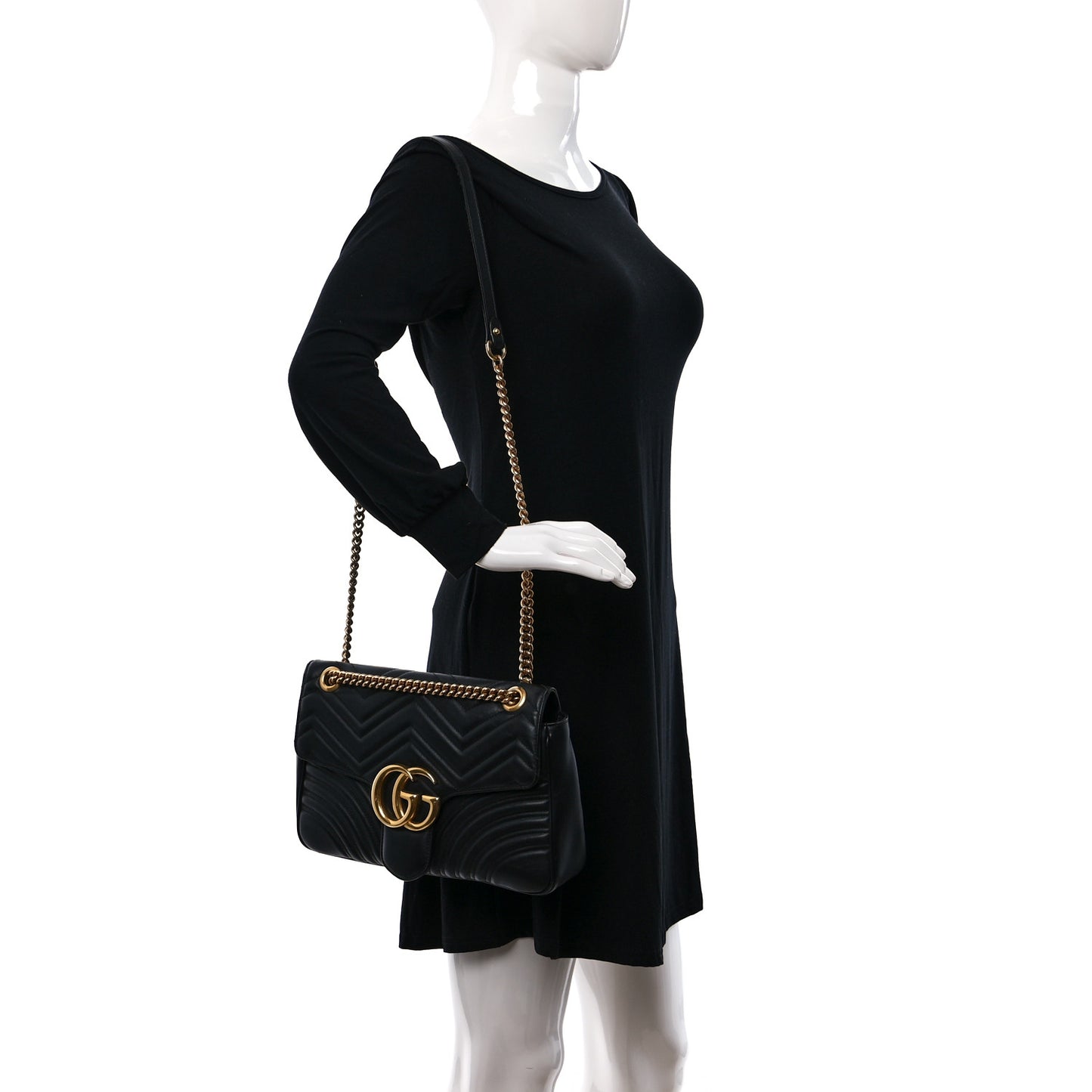 Calfskin Matelasse Medium GG Marmont Shoulder Bag Black