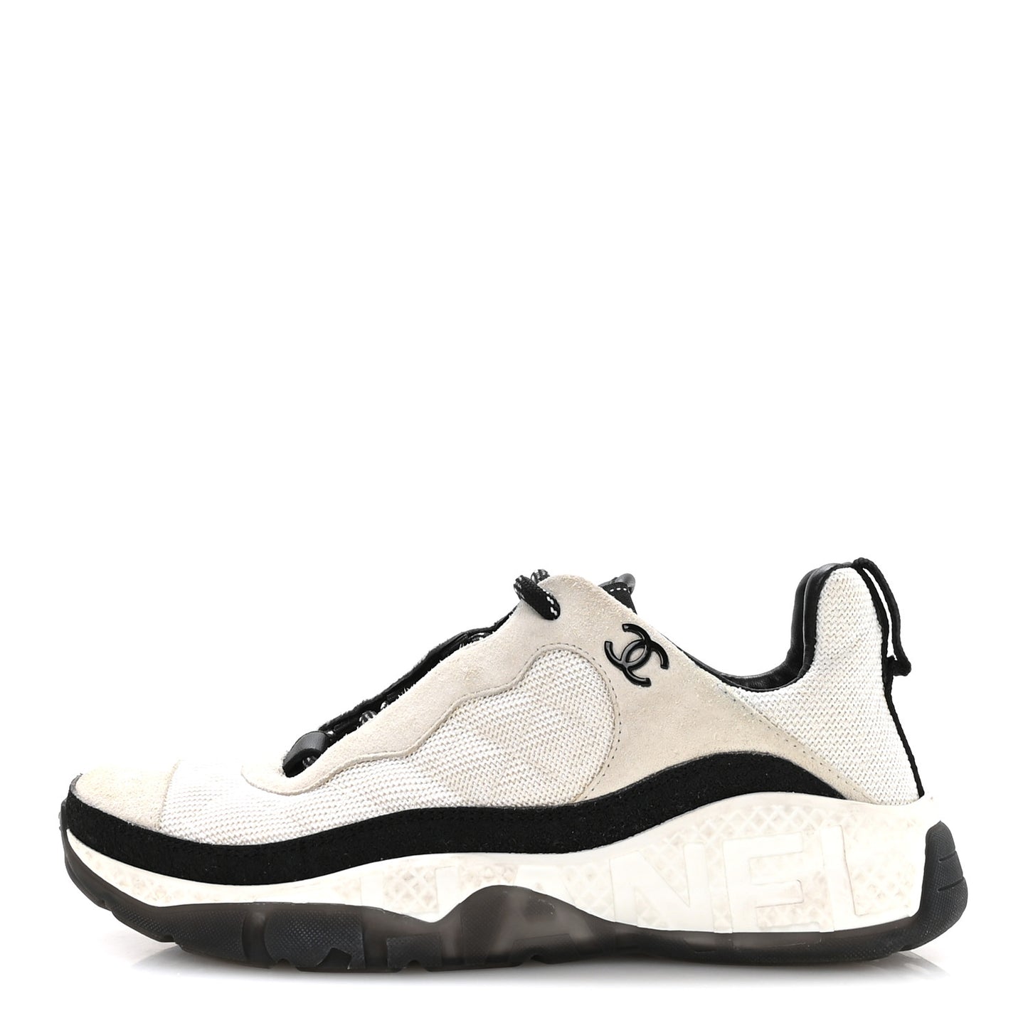 Mesh Suede Calfskin Quilted Sneakers 38 White Ivory