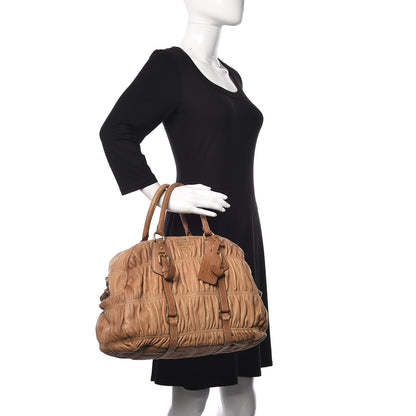 Prada Cervo Deerskin Gaufre Dome Satchel Naturale 2 of 30