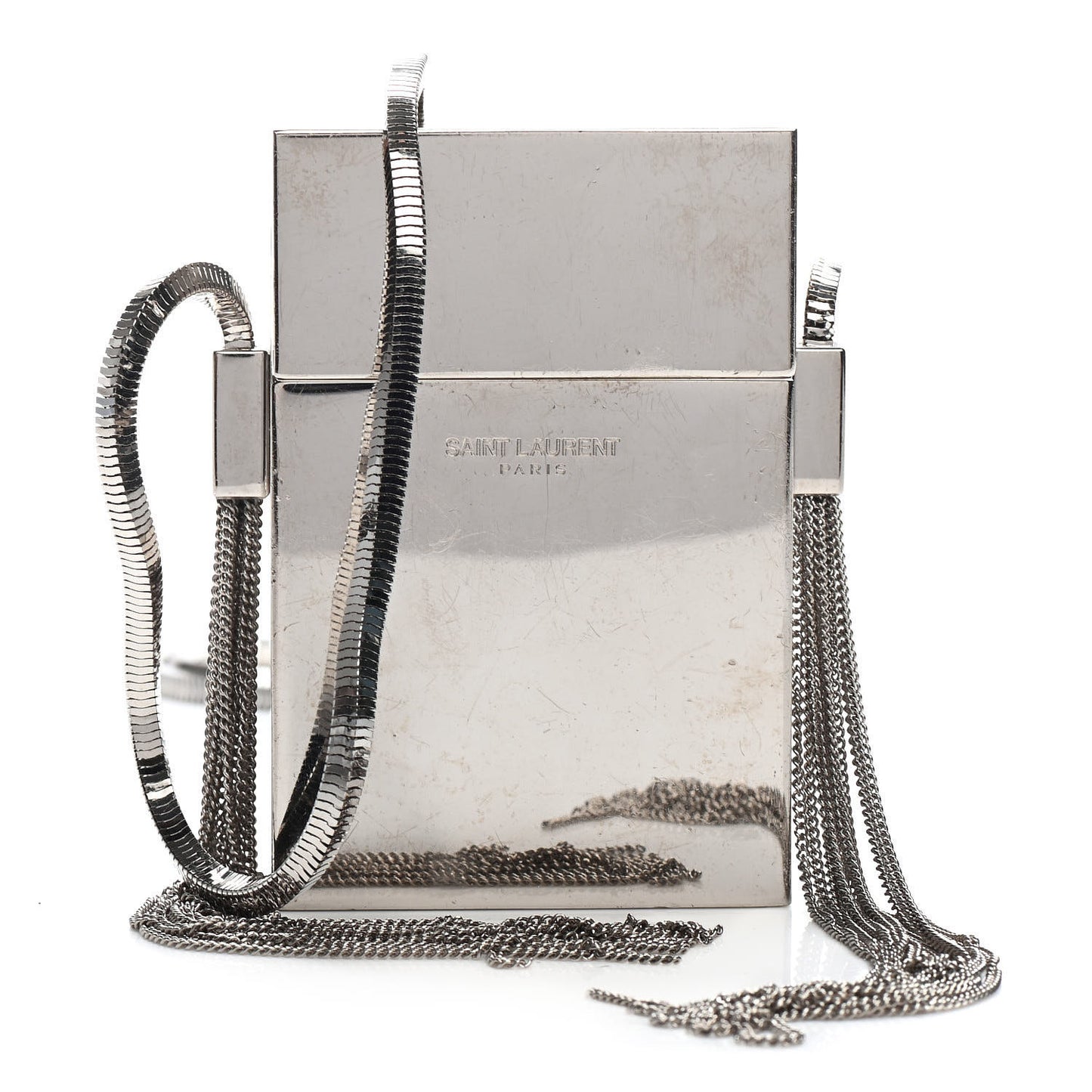 Metal Mirrored Mini Smoking Box Crossbody Bag Silver