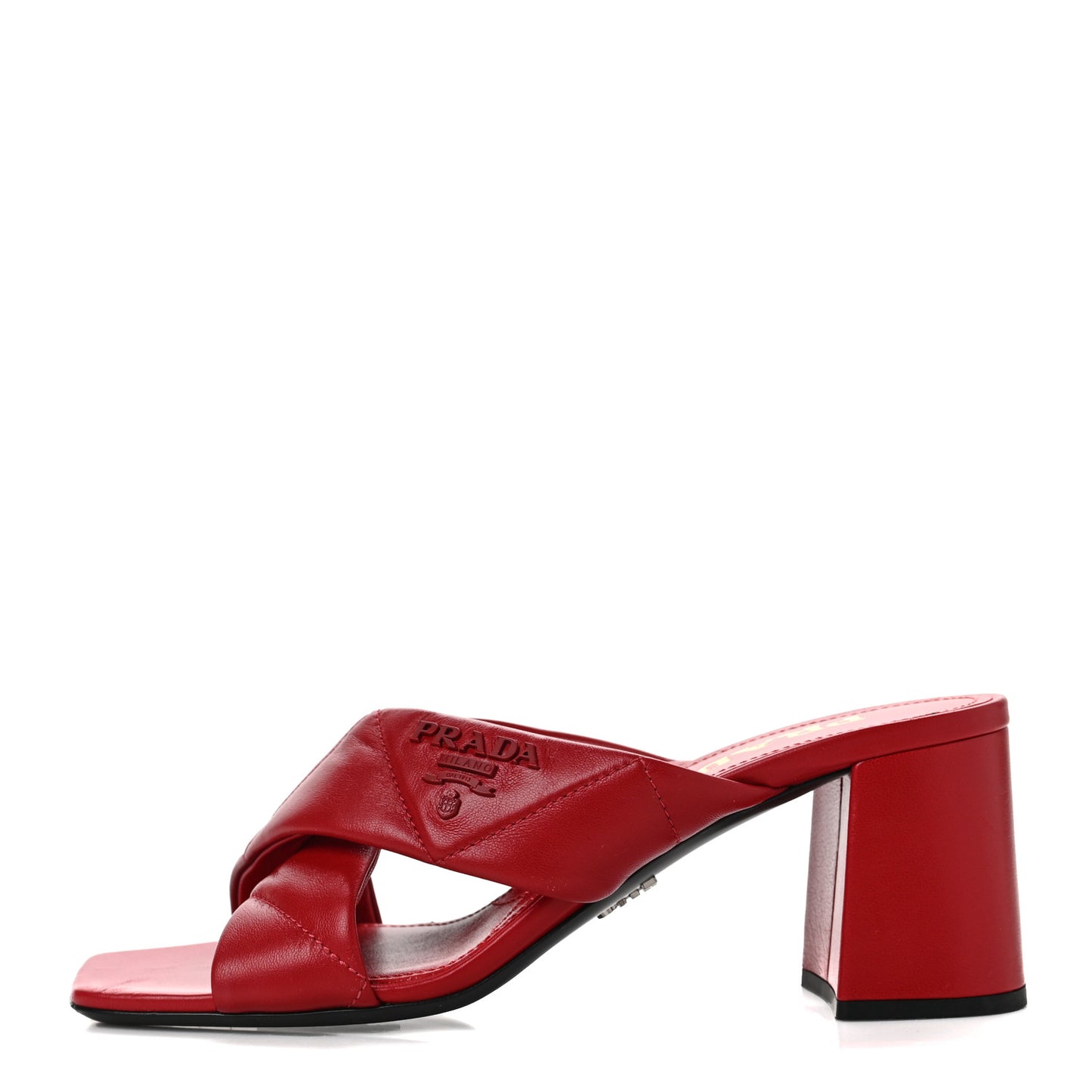 Nappa Logo Quilted Crisscross 65mm Block Heel Slide Sandals 37 Red