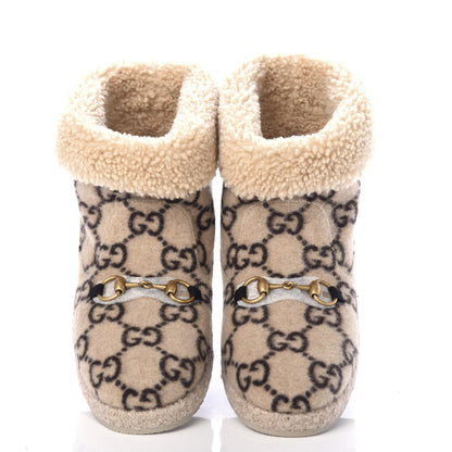 Gucci Covered Wool GG Monogram Womens Fria Horsebit Ankle Boots 41 Beige Ebony Butterscotch 5 of 10