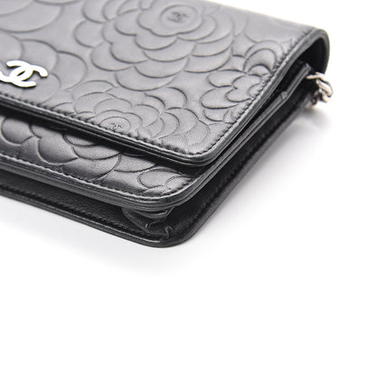 Chanel Lambskin Camellia Embossed Wallet on Chain WOC Black 9 of 9