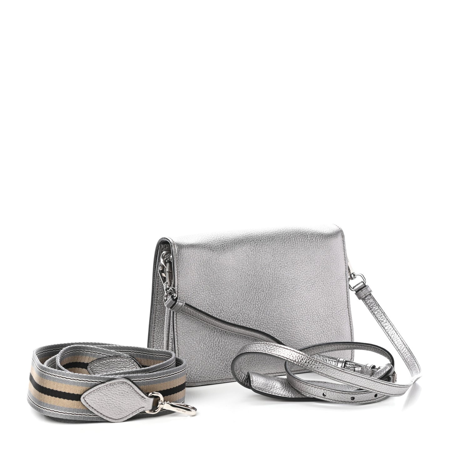 Metallic Vitello Daino Flap Crossbody Cromo
