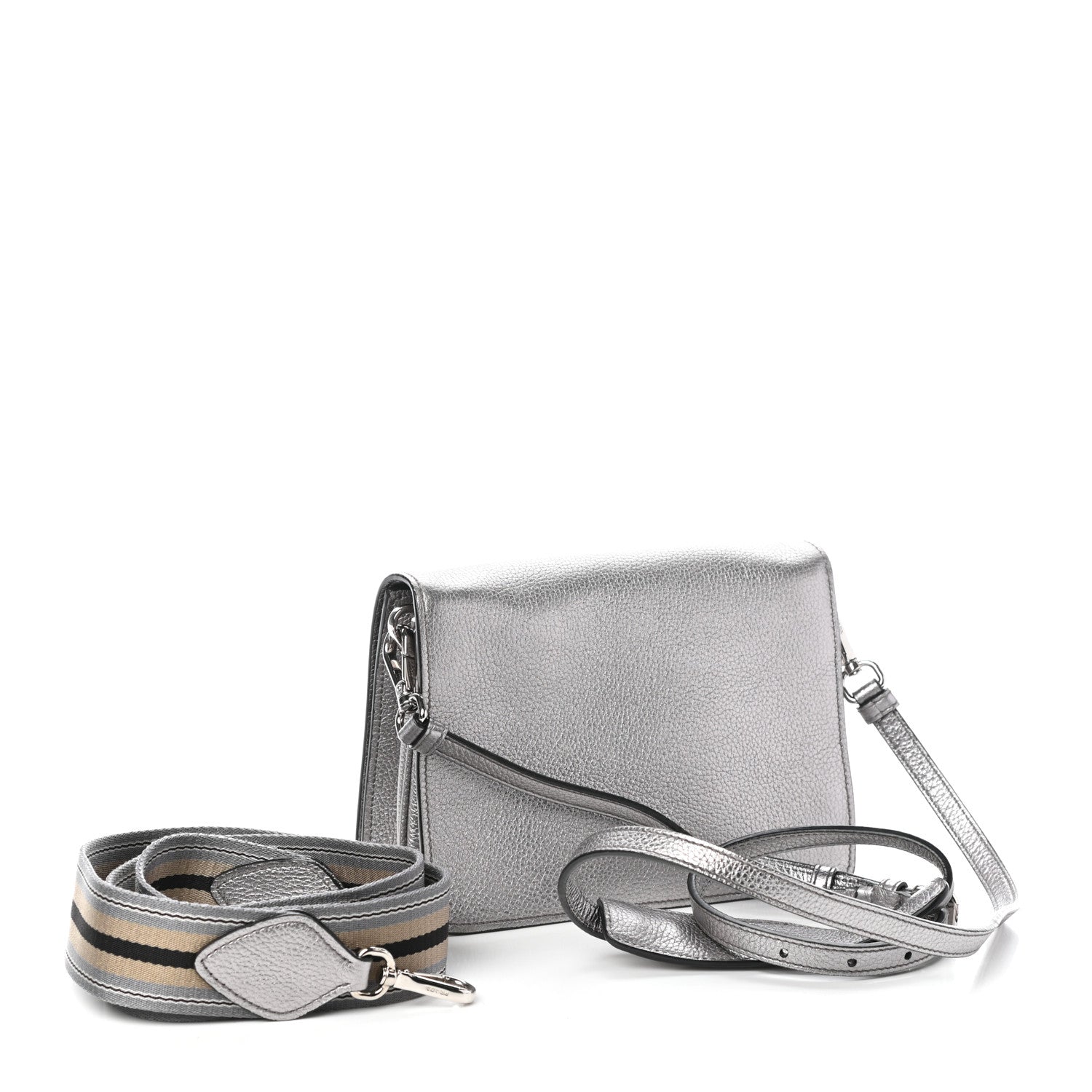 Prada Metallic Vitello Daino Flap Crossbody Cromo 3 of 8