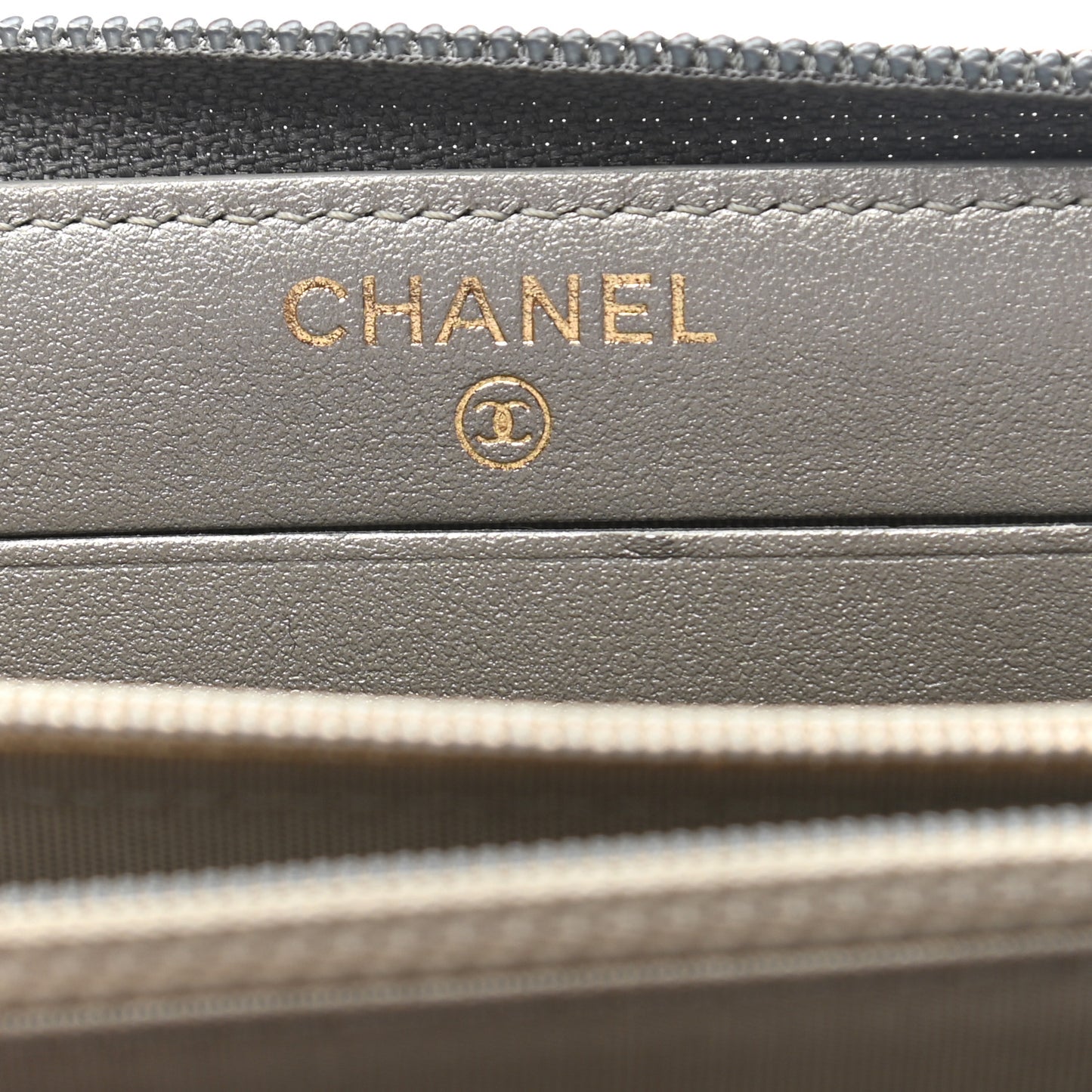 Cracked Metallic Calfskin Quilted Medium Boy Zip Around Wallet Dark Silver