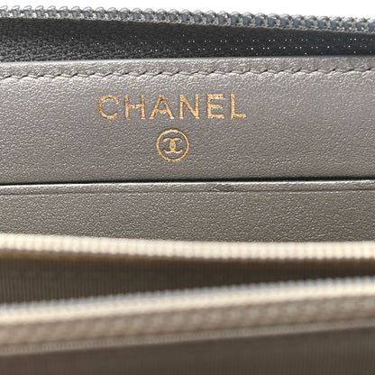 Chanel Cracked Metallic Calfskin Quilted Medium Boy Zip Around Wallet Dark Silver 12 of 18