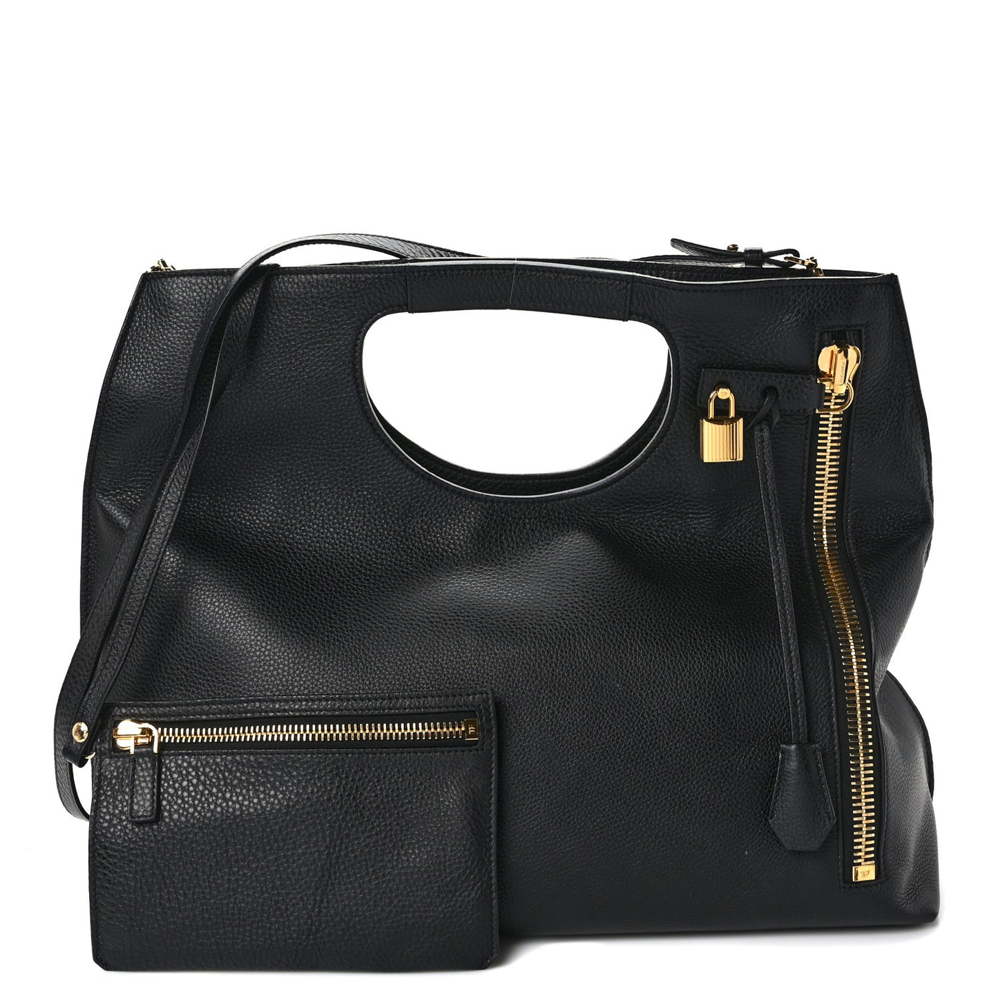 Grained Calfskin Alix Padlock Zip Tote Black