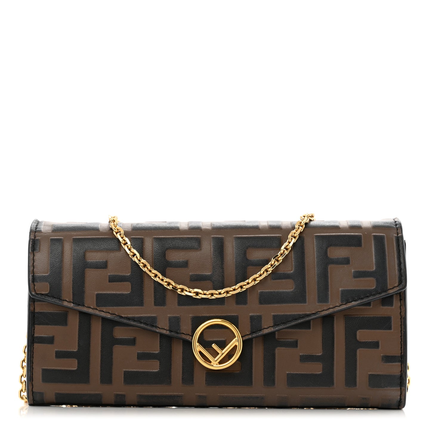 Vitello Soft F is Fendi Bi-Color FF 1974 Embossed Continental Envelope Wallet On Chain Maya Black