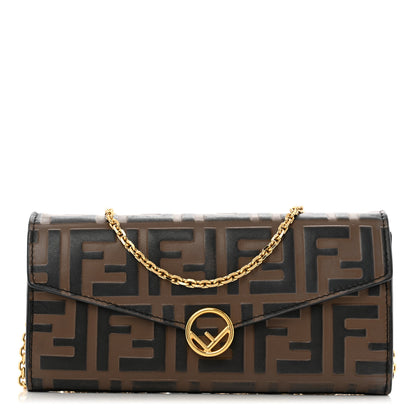 Fendi Vitello Soft F is Fendi Bi-Color FF 1974 Embossed Continental Envelope Wallet On Chain Maya Black 1 of 13