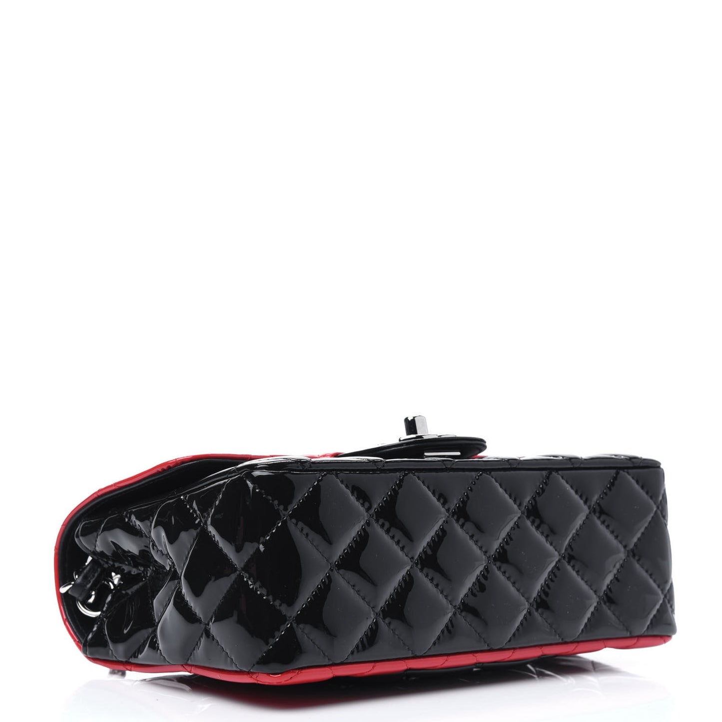 Patent Calfskin Quilted Bi-Color Mini Rectangular Flap Red Black