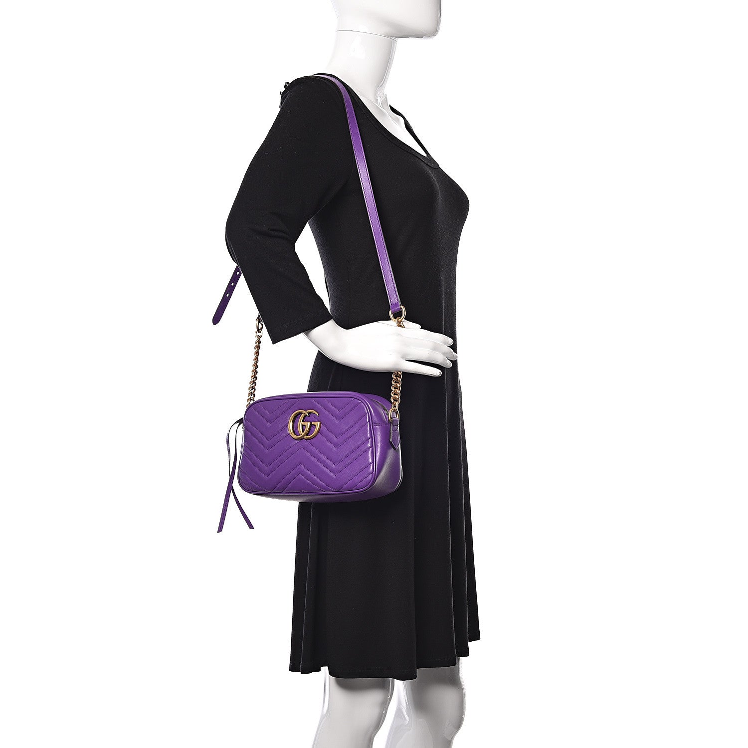 Gucci Calfskin Matelasse Small GG Marmont Chain Shoulder Bag Shine Purple 2 of 14