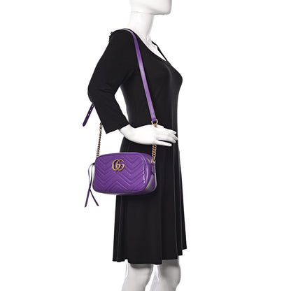 Gucci Calfskin Matelasse Small GG Marmont Chain Shoulder Bag Shine Purple 2 of 14