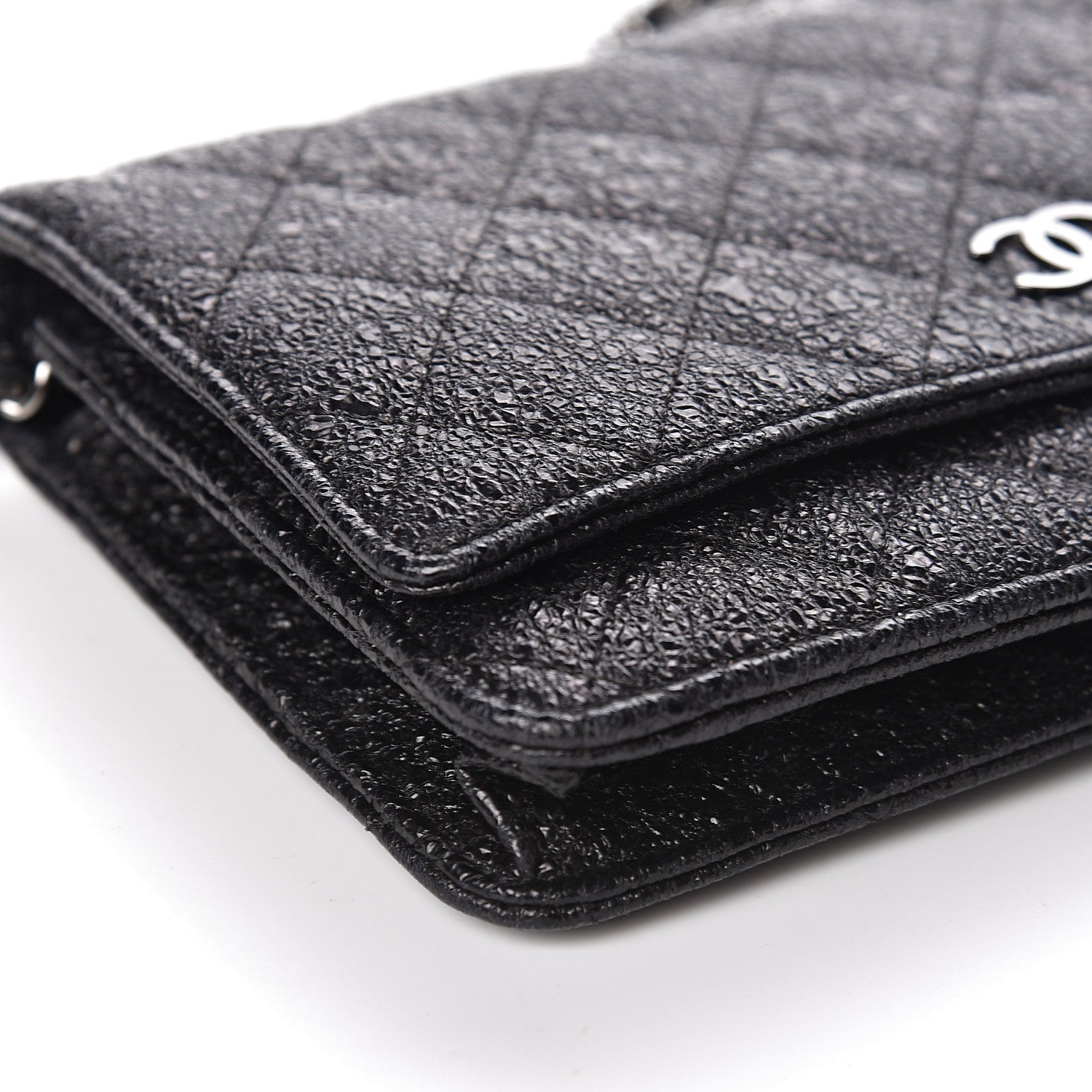 Chanel Crackled Calfskin Wallet On Chain WOC Black 8 of 10