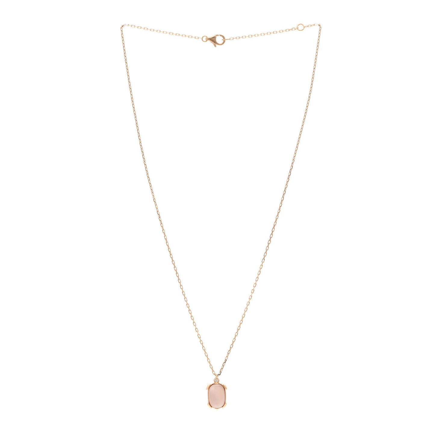 18K Pink Gold Diamond Pink Mother Of Pearl Tortue Pendant Necklace