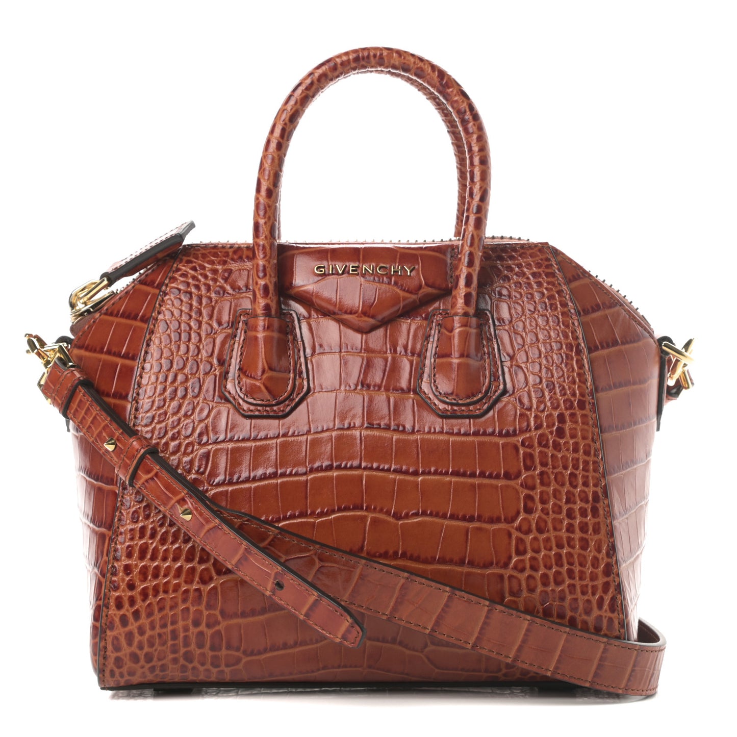 Calfskin Crocodile Embossed Mini Antigona Cognac