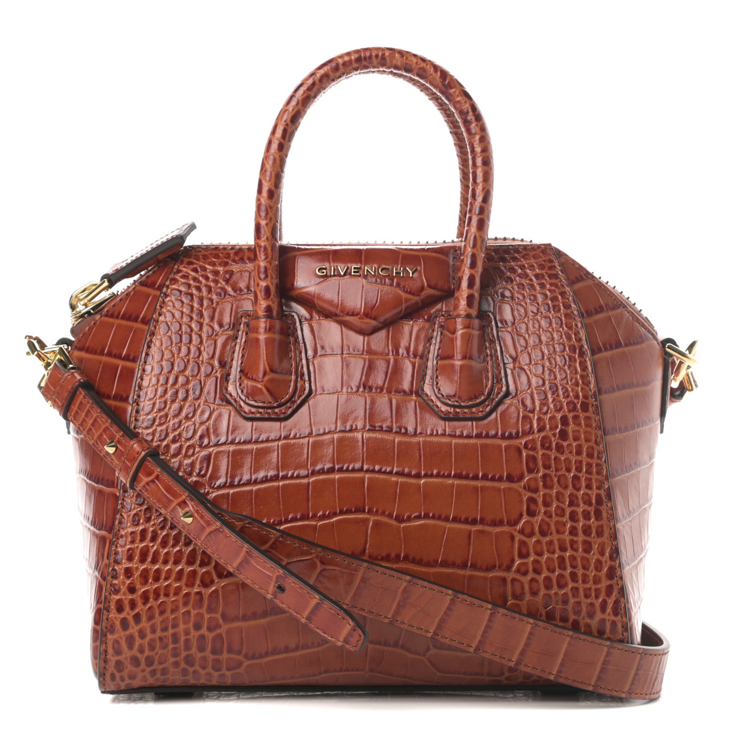 Givenchy Calfskin Crocodile Embossed Mini Antigona Cognac 1 of 10