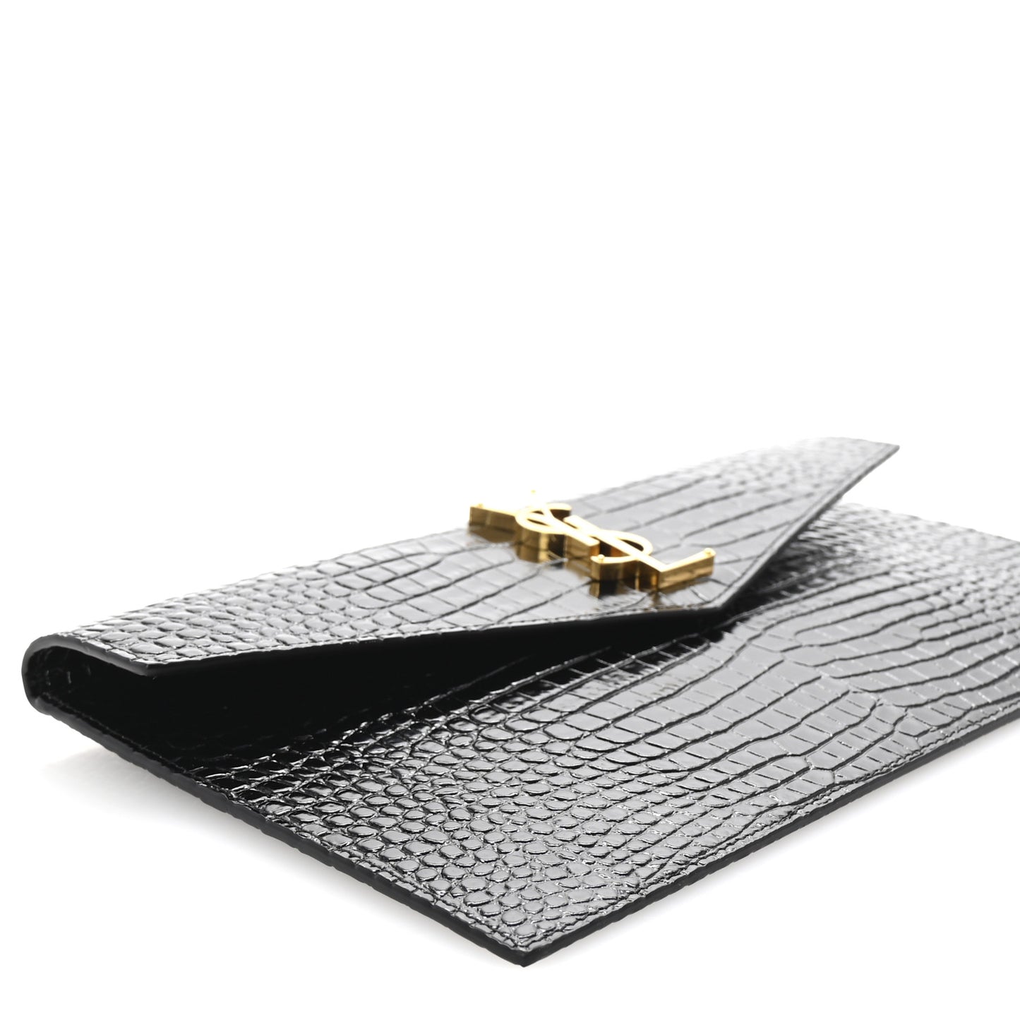 Calfskin Crocodile Embossed Uptown Monogram Pouch Black