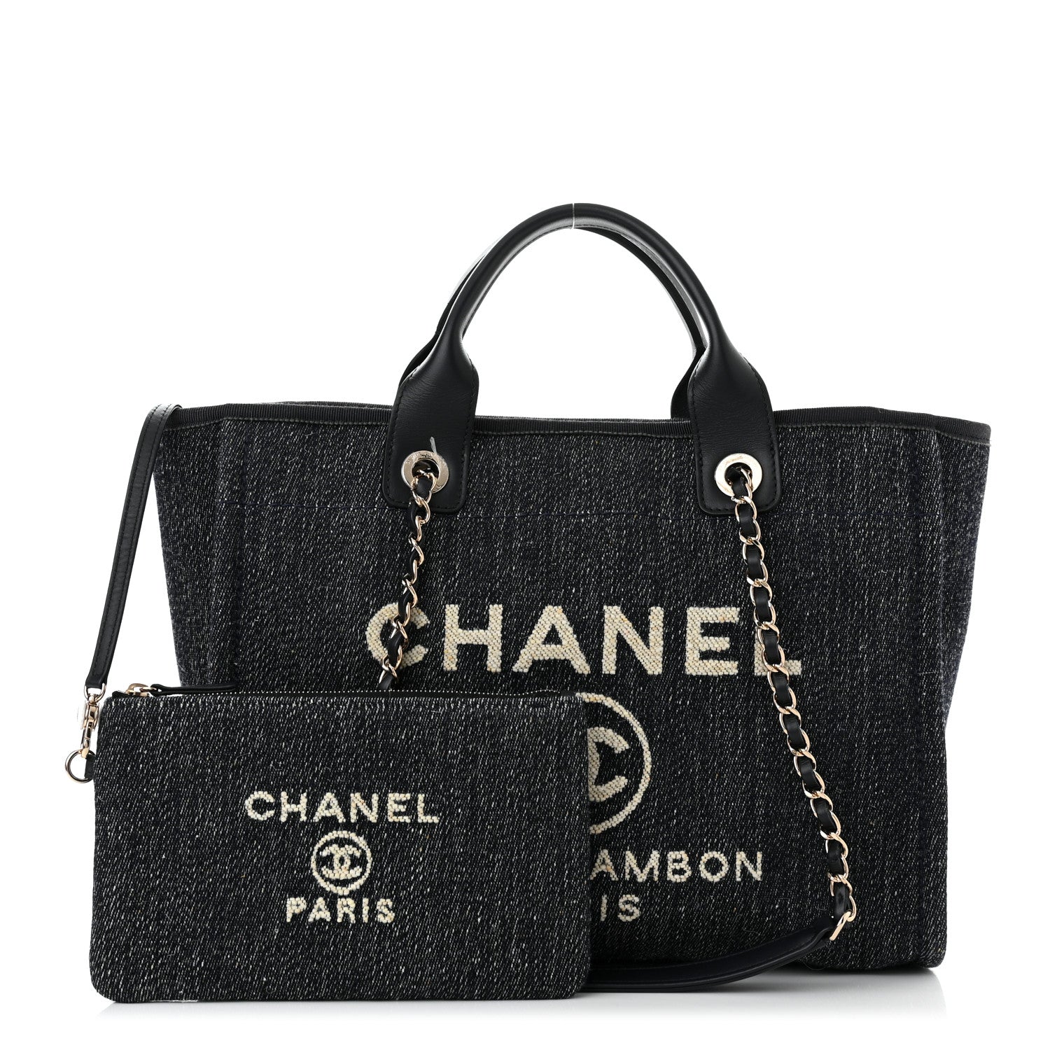 Chanel Denim Small Deauville Tote Dark Blue White 1 of 12