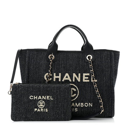 Chanel Denim Small Deauville Tote Dark Blue White 1 of 12