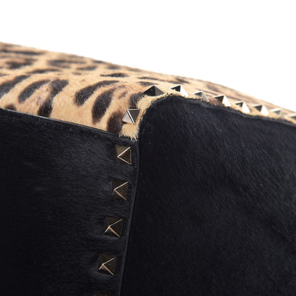 Valentino Garavani Calf Hair Leopard Print Rockstud Double Handle Tote Black 8 of 9