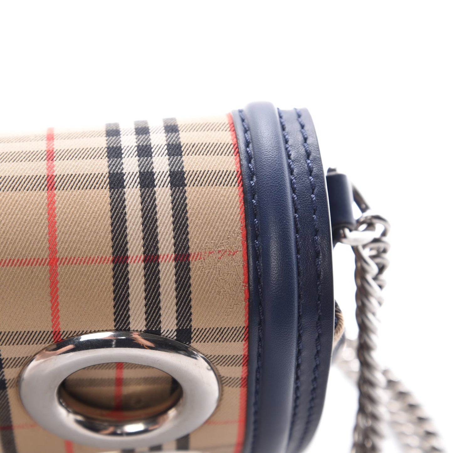 Smooth Calfskin 1983 Knight Check Grommet Chain Shoulder Bag Ink Blue