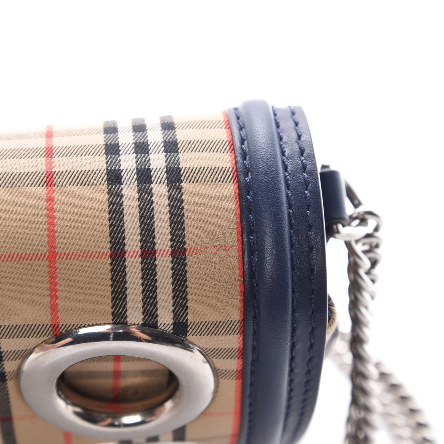 Burberry Smooth Calfskin 1983 Knight Check Grommet Chain Shoulder Bag Ink Blue 10 of 12