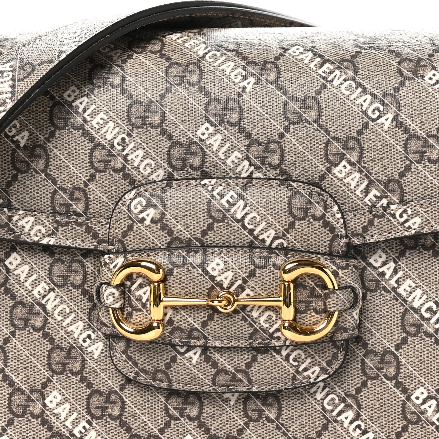 X BALENCIAGA GG Supreme Monogram Logo Print Horsebit 1955 Shoulder Bag Beige Ebony