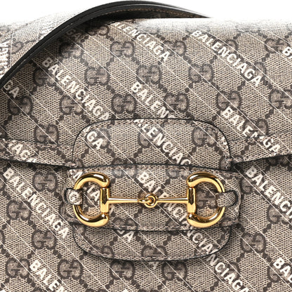 Gucci X BALENCIAGA GG Supreme Monogram Logo Print Horsebit 1955 Shoulder Bag Beige Ebony 8 of 10
