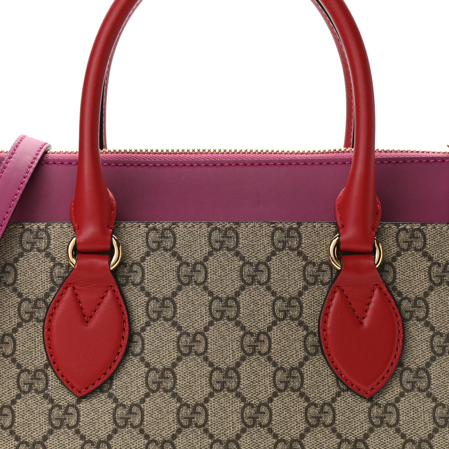 GG Supreme Monogram Moon Calfskin Small Zip Top Tote Beige Ebony Hibiscus Red New Rosette