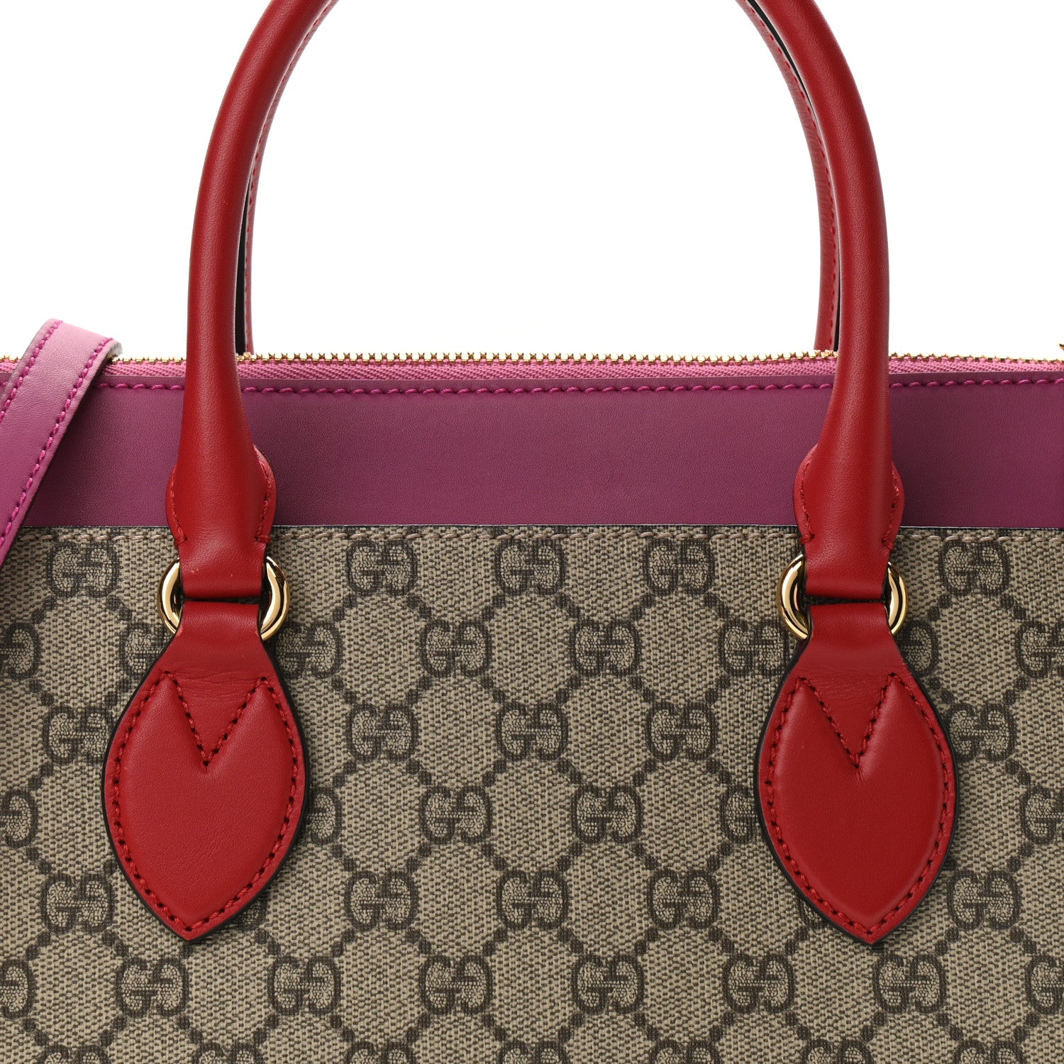 Gucci GG Supreme Monogram Moon Calfskin Small Zip Top Tote Beige Ebony Hibiscus Red New Rosette 8 of 10