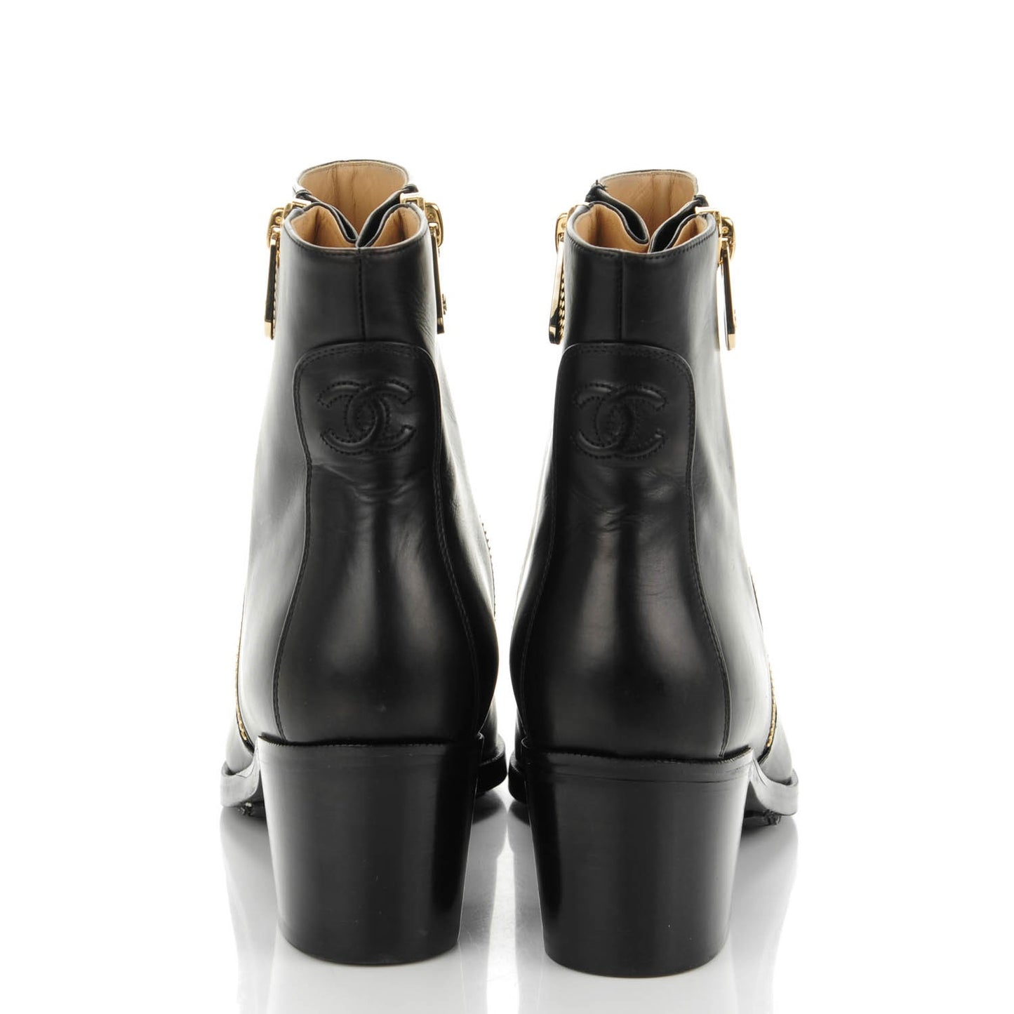 Calfskin Double Zip Short Boots 40 Black