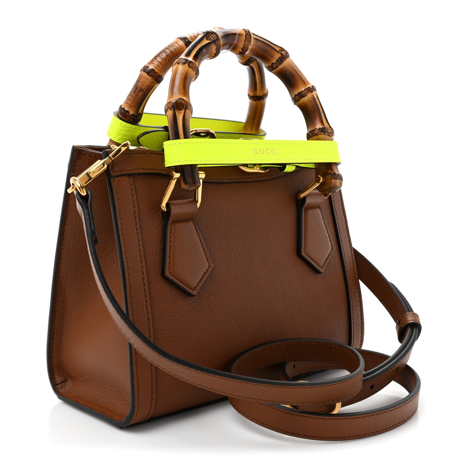 Gucci Wonka Grain Calfskin Mini Diana Tote Bag Cuir Yellow Fluo 3 of 9