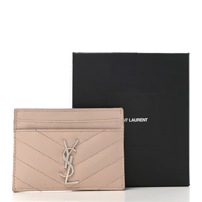 Saint Laurent Grain De Poudre Matelasse Chevron Monogram Credit Card Case Marble Pink 7 of 7