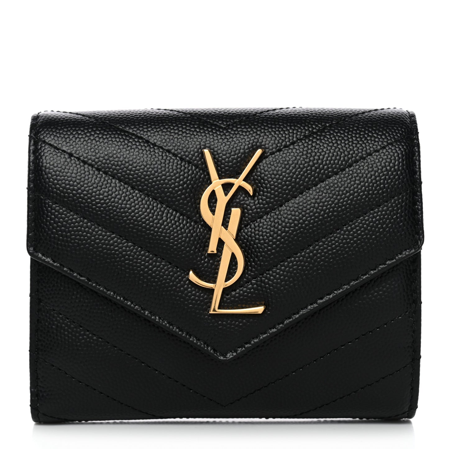 Grain De Poudre Matelasse Chevron Monogram Compact Tri Fold Wallet Black