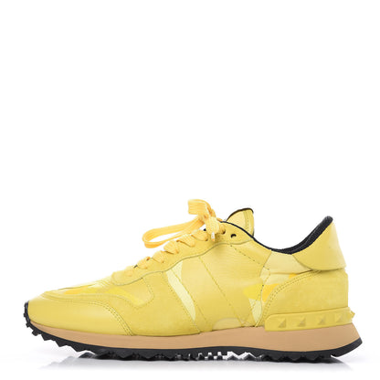 Valentino Garavani Nappa Suede Camouflage Womens Rockrunner Sneakers 37 Naples Yellow 1 of 9