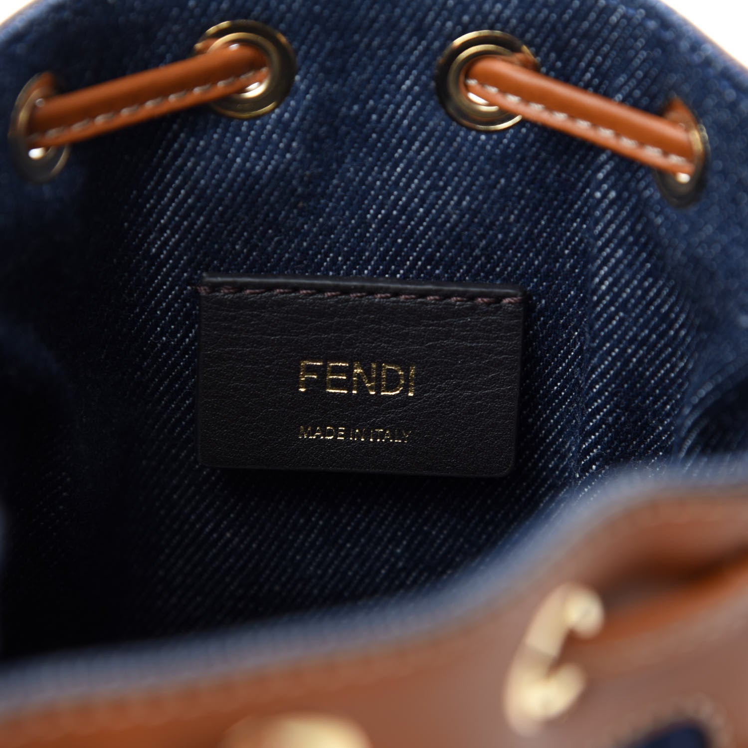 Fendi Denim Vitello King F is Fendi FF Embroidered Mini Mon Tresor Bucket Bag Blue Cuoio 9 of 11