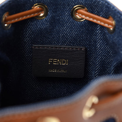Fendi Denim Vitello King F is Fendi FF Embroidered Mini Mon Tresor Bucket Bag Blue Cuoio 9 of 11