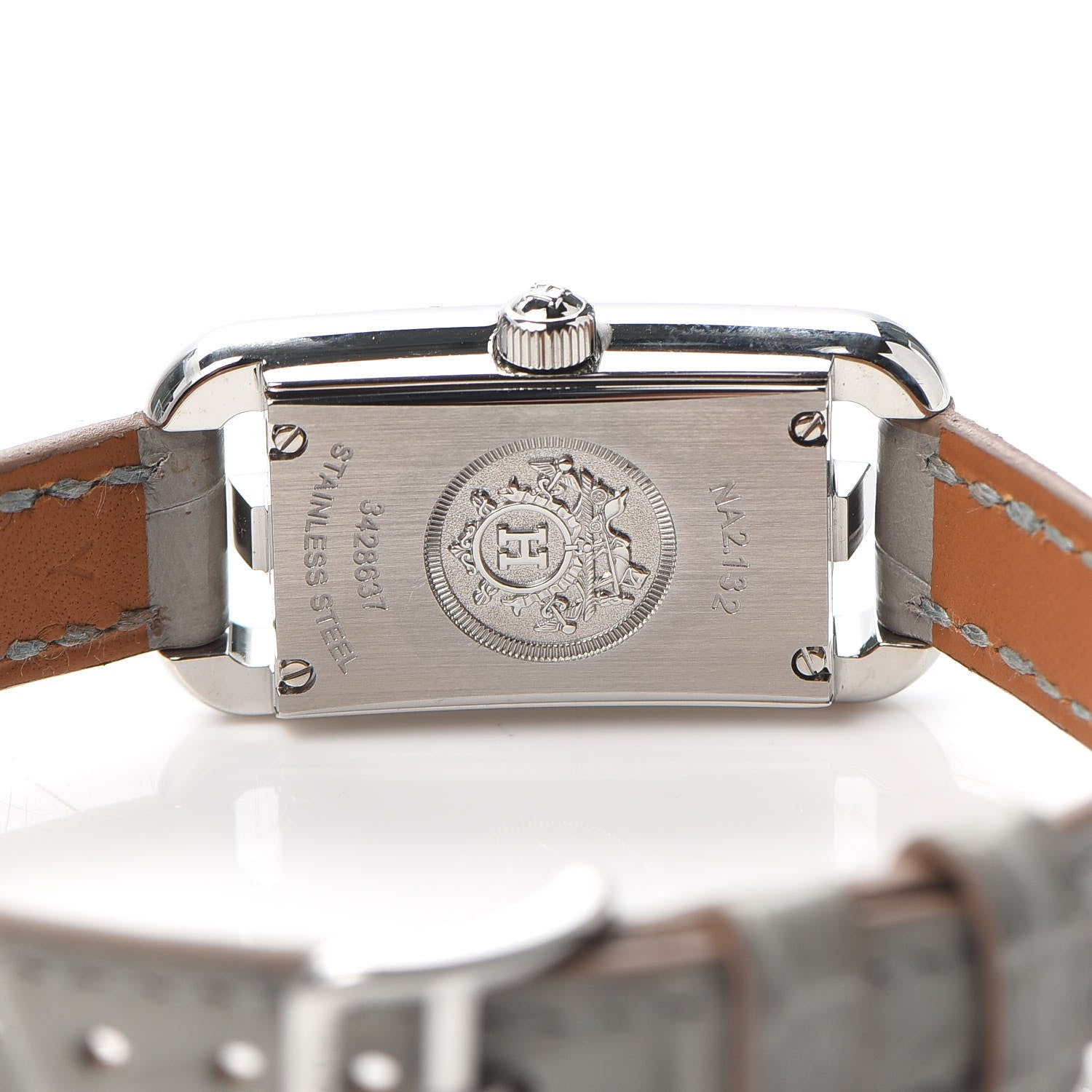 Hermes Stainless Steel Alligator Diamond 17mm Nantucket Quartz Watch Etoupe 4 of 5