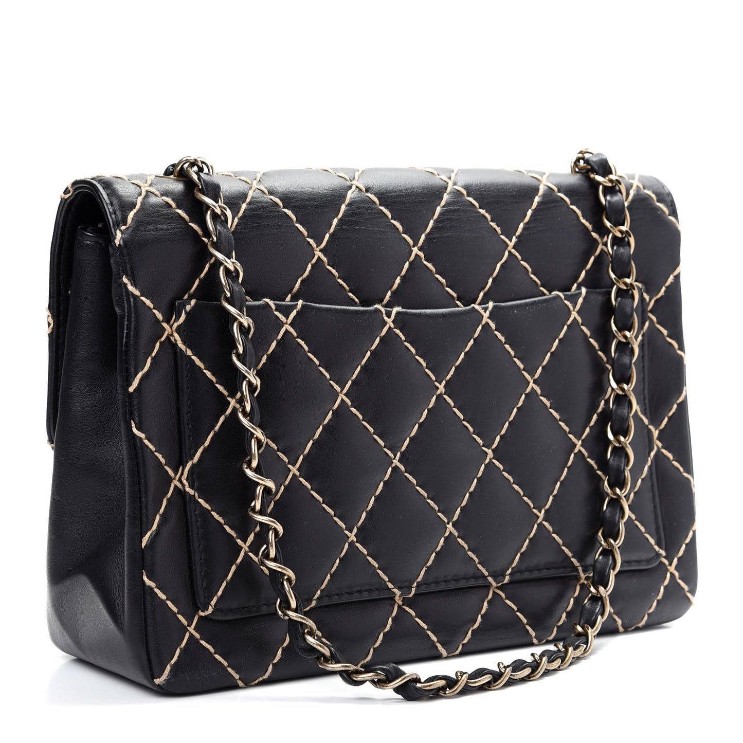 Calfskin Wild Stitch Jumbo Flap Black