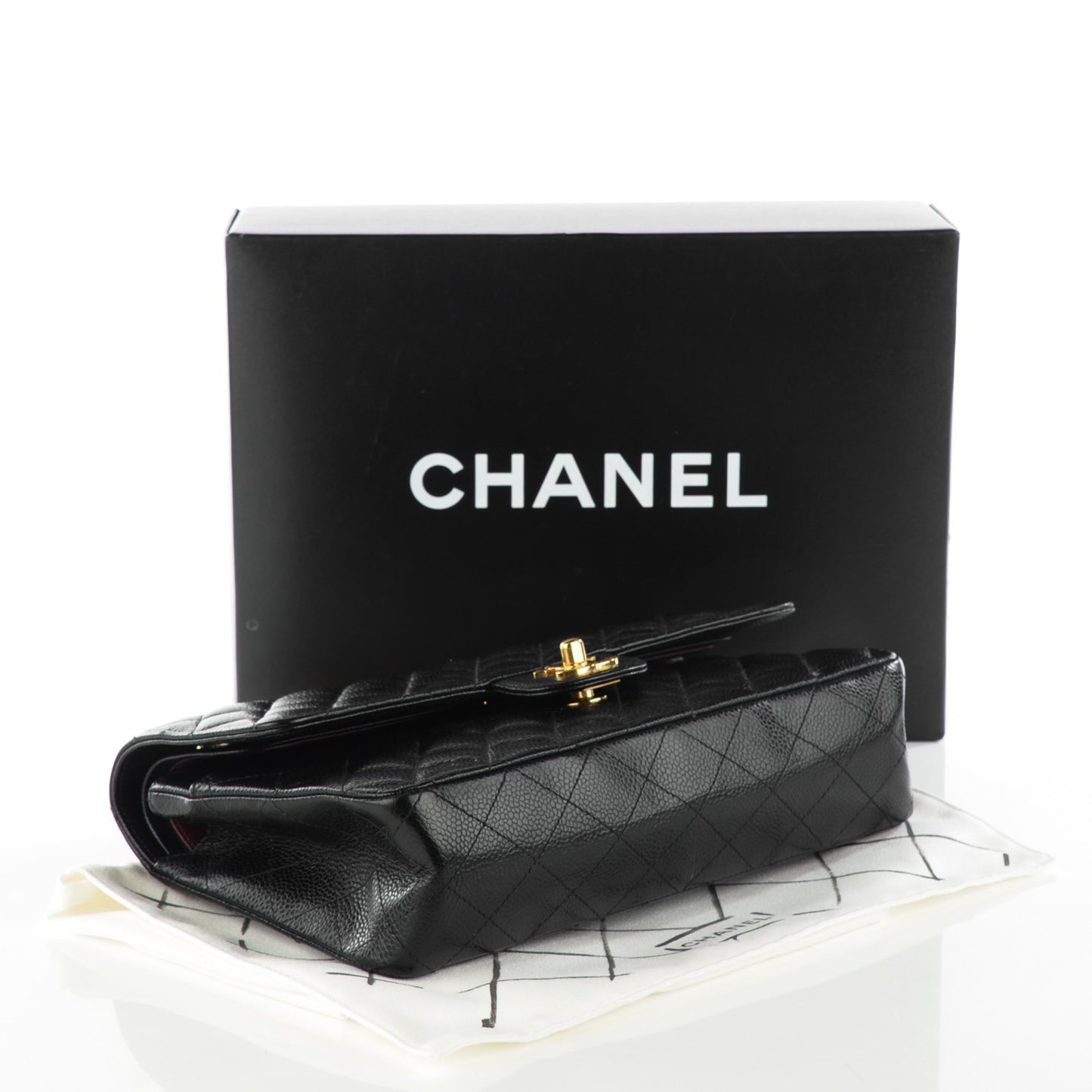 Caviar Quilted Medium Double Flap Black