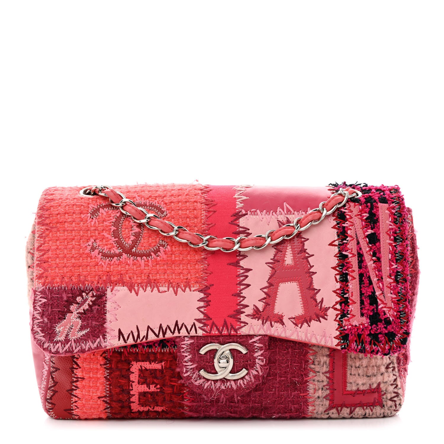 Chanel Tweed Patchwork Jumbo Single Flap Pink 1 of 13